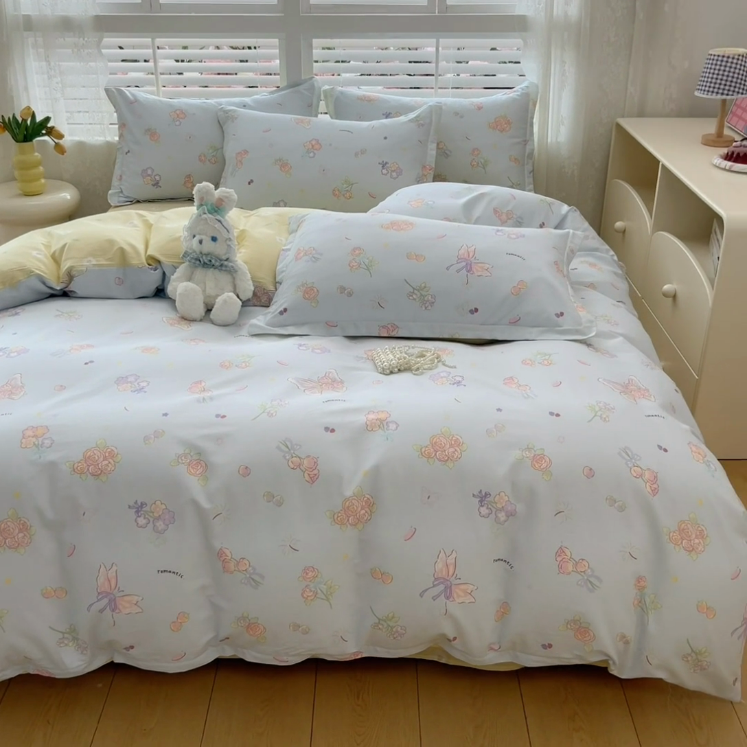 91家纺网 家纺一手货源 找家纺 红馆 2025年全棉12868印花系列四件套 梦蝶