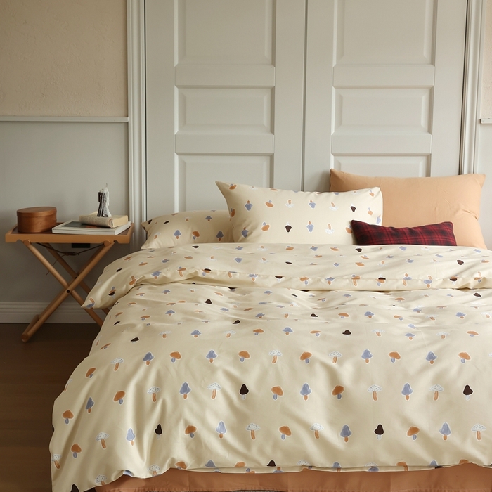 91家纺网 家纺一手货源 找家纺 棉眠 2024新款40支全棉秋季花园系列四件套 蘑菇屋