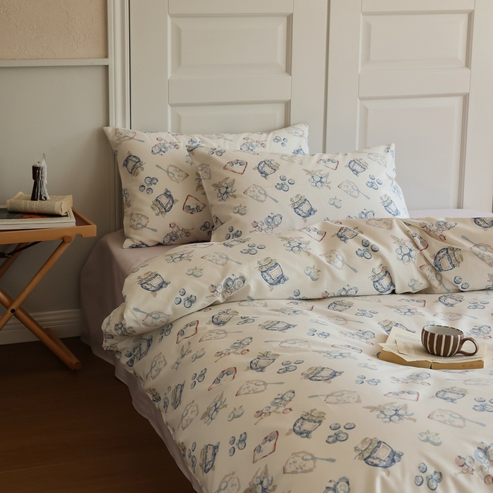 91家纺网 家纺一手货源 找家纺 棉眠 2024新款40支全棉秋季花园系列四件套 蓝莓酱