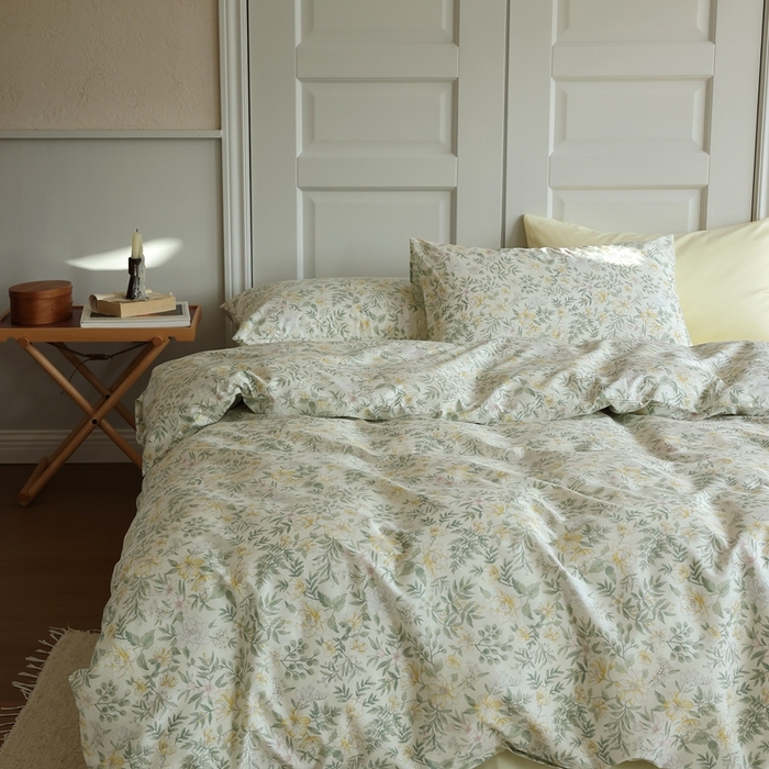 91家纺网 家纺一手货源 找家纺 棉眠 2024新款40支全棉秋季花园系列四件套 冬青