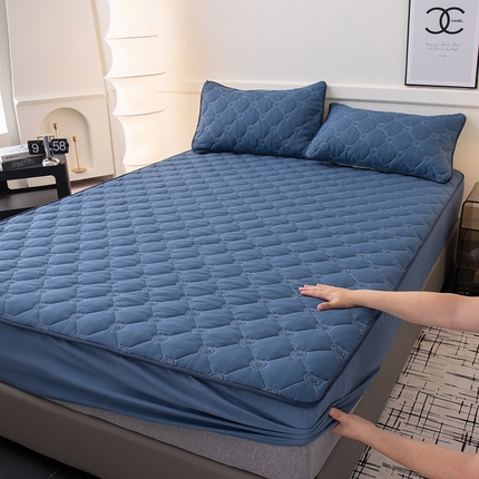 暖季家纺 2025新款心芙系列夹棉防水床笠成人款 心芙-宝石蓝