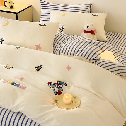 91家纺网 家纺一手货源 找家纺 （总）如一 2024新款卡通高克重牛奶绒毛巾绣四件套