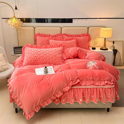 恒爱家纺 2024新款宝宝绒霞姿月韵四件套 梦想粉