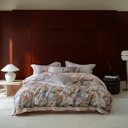 91家纺网 家纺一手货源 找家纺 （总）2024新款天丝棉磨毛宽边+嵌条印花四件套