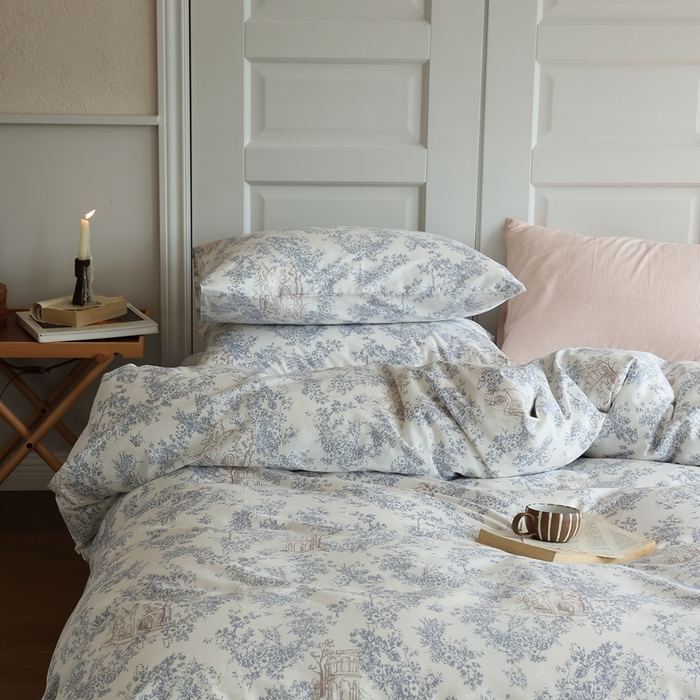 91家纺网 家纺一手货源 找家纺 棉眠 2024新款40支全棉秋季花园系列四件套 昆仑煮雪