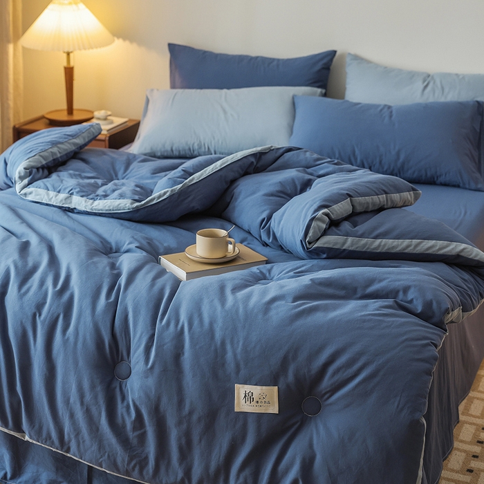 91家纺网 家纺一手货源 找家纺 雯雨家纺 2024新款里外全棉棉花被冬被 深蓝