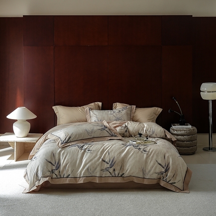 91家纺网 家纺一手货源 找家纺 （总）2024新款天丝棉磨毛宽边+嵌条印花四件套