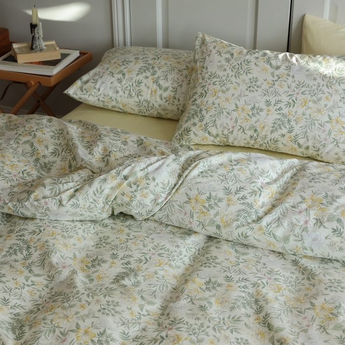 91家纺网 家纺一手货源 找家纺 棉眠 2024新款40支全棉秋季花园系列四件套 冬青