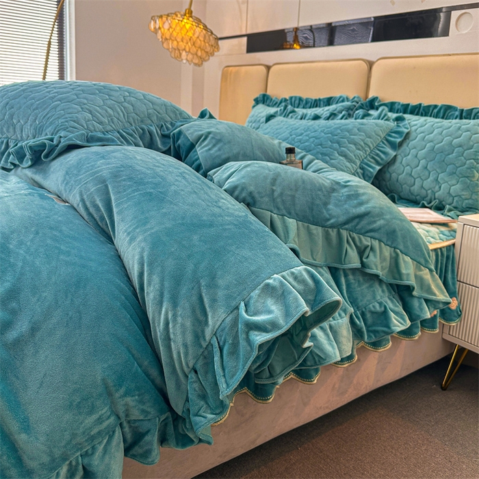 91家纺网 家纺一手货源 找家纺 恒爱家纺 2024新款宝宝绒霞姿月韵四件套 浅灰蓝