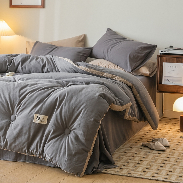 91家纺网 家纺一手货源 找家纺 雯雨家纺 2024新款里外全棉棉花被冬被 高级灰
