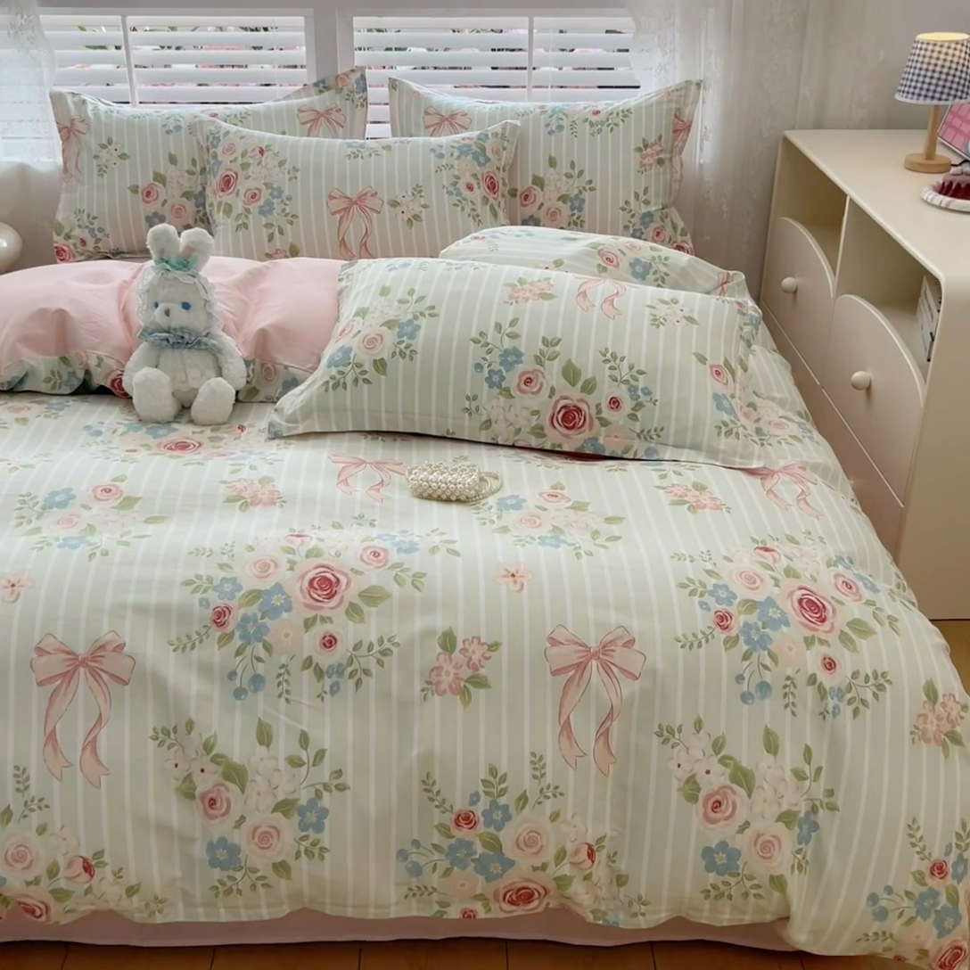 91家纺网 家纺一手货源 找家纺 红馆 2025年全棉12868印花系列四件套 轻婉花语