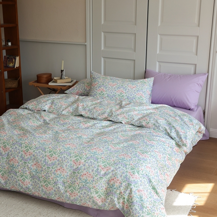 91家纺网 家纺一手货源 找家纺 棉眠 2024新款40支全棉秋季花园系列四件套 星河粉钻