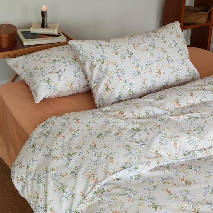 91家纺网 家纺一手货源 找家纺 棉眠 2024新款40支全棉秋季花园系列四件套 橘朵