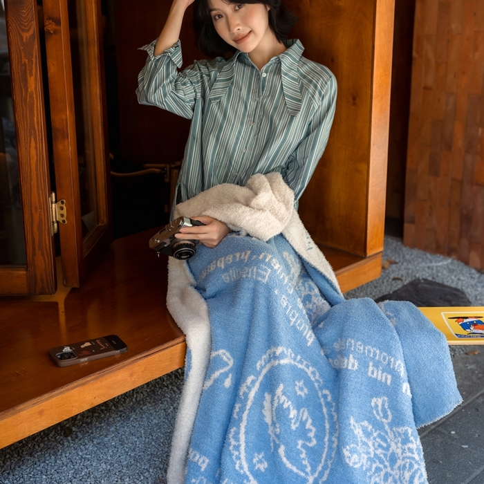 91家纺网 家纺一手货源 找家纺 圆岛 2024新款多功能针织半边绒毛毯 下午茶