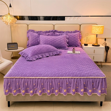 恒爱家纺 2024新款宝宝绒霞姿月韵床笠 浪漫紫