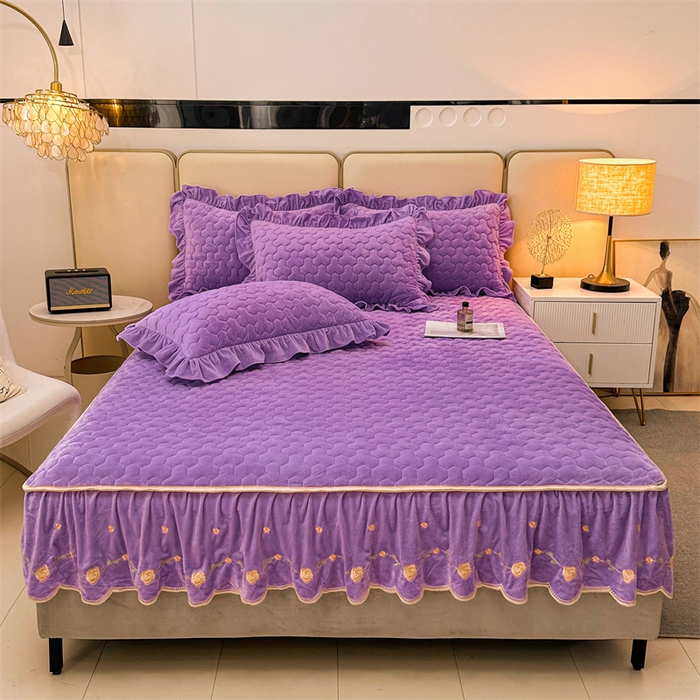 91家纺网 家纺一手货源 找家纺 恒爱家纺 2024新款宝宝绒霞姿月韵床笠 浪漫紫