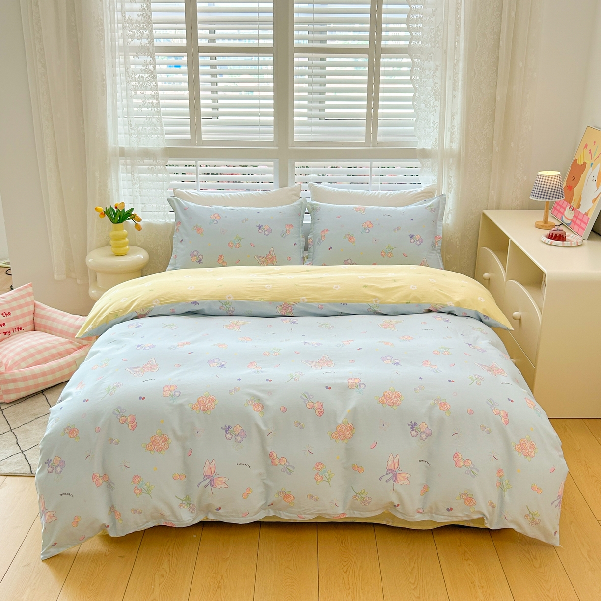 91家纺网 家纺一手货源 找家纺 红馆 2025年全棉12868印花系列四件套 梦蝶