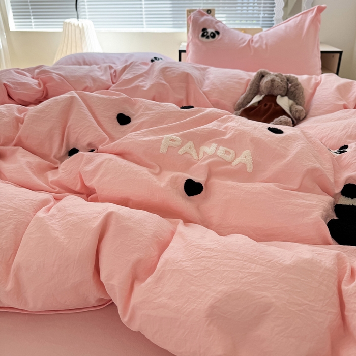 91家纺网 家纺一手货源 找家纺 布可家纺 2025新款水洗棉毛巾绣四件套 熊猫嘟嘟-玉