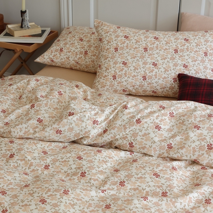 91家纺网 家纺一手货源 找家纺 棉眠 2024新款40支全棉秋季花园系列四件套 红茶