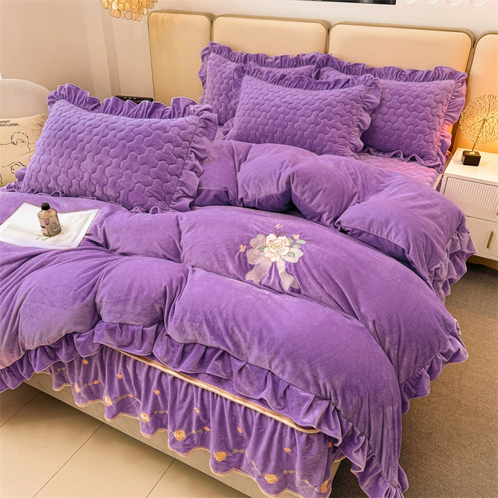 91家纺网 家纺一手货源 找家纺 恒爱家纺 2024新款宝宝绒霞姿月韵四件套 浪漫紫