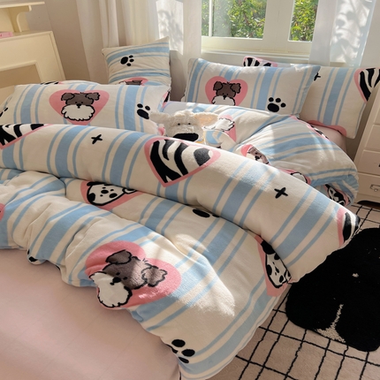 91家纺网 家纺一手货源 找家纺 （总）六巷胡同 2024新款INS卡通牛奶绒四件套