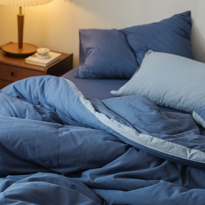 91家纺网 家纺一手货源 找家纺 雯雨家纺 2024新款里外全棉棉花被冬被 深蓝