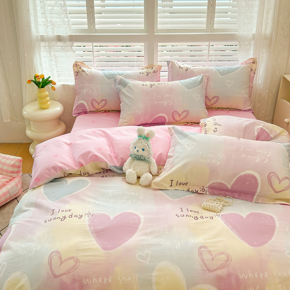 91家纺网 家纺一手货源 找家纺 红馆 2025年全棉12868印花系列四件套 爱心记忆