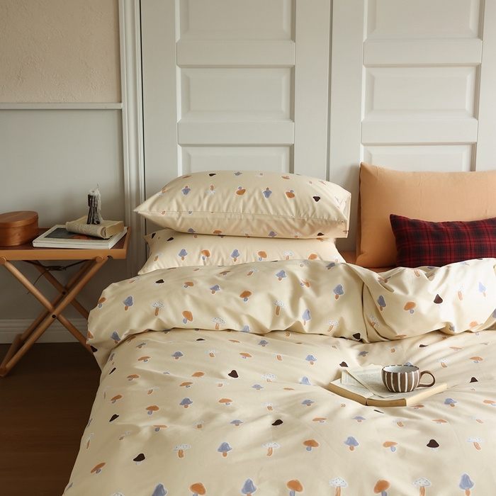 91家纺网 家纺一手货源 找家纺 棉眠 2024新款40支全棉秋季花园系列四件套 蘑菇屋