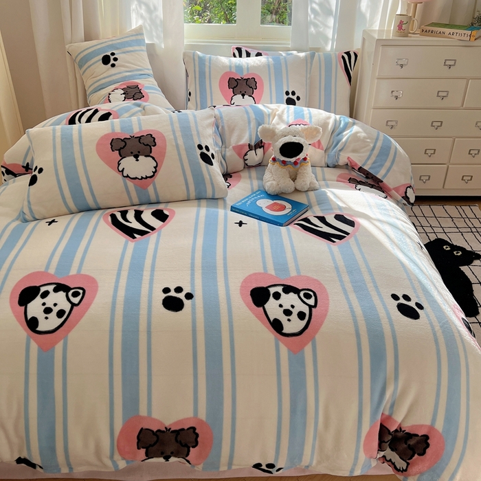 91家纺网 家纺一手货源 找家纺 （总）六巷胡同 2024新款INS卡通牛奶绒四件套