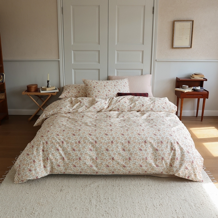 91家纺网 家纺一手货源 找家纺 棉眠 2024新款40支全棉秋季花园系列四件套 红茶