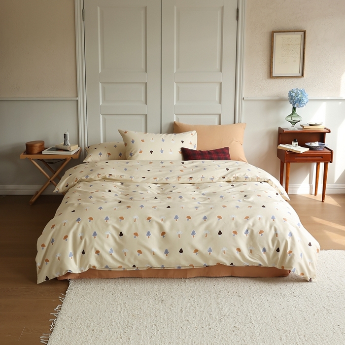 91家纺网 家纺一手货源 找家纺 棉眠 2024新款40支全棉秋季花园系列四件套 蘑菇屋