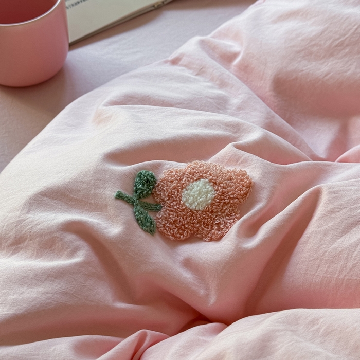 91家纺网 家纺一手货源 找家纺 布可家纺 2025新款水洗棉毛巾绣四件套 花儿朵朵-玉