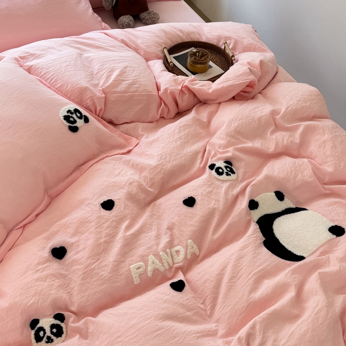 91家纺网 家纺一手货源 找家纺 布可家纺 2025新款水洗棉毛巾绣四件套 熊猫嘟嘟-玉