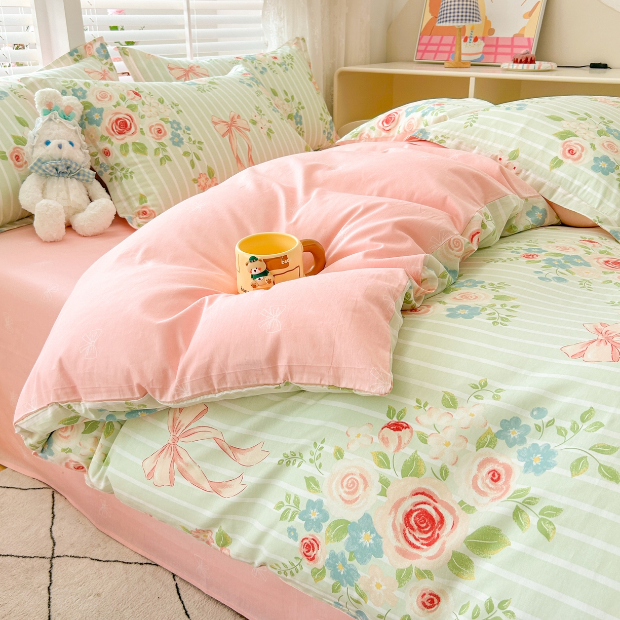 91家纺网 家纺一手货源 找家纺 红馆 2025年全棉12868印花系列四件套 轻婉花语