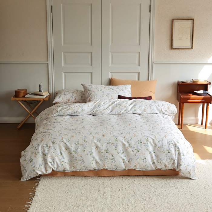 91家纺网 家纺一手货源 找家纺 棉眠 2024新款40支全棉秋季花园系列四件套 橘朵