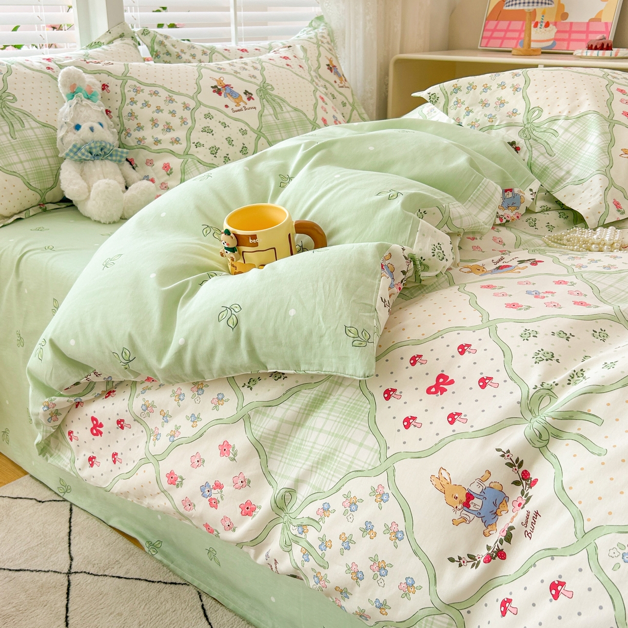 91家纺网 家纺一手货源 找家纺 红馆 2025年全棉12868印花系列四件套 初春晚风