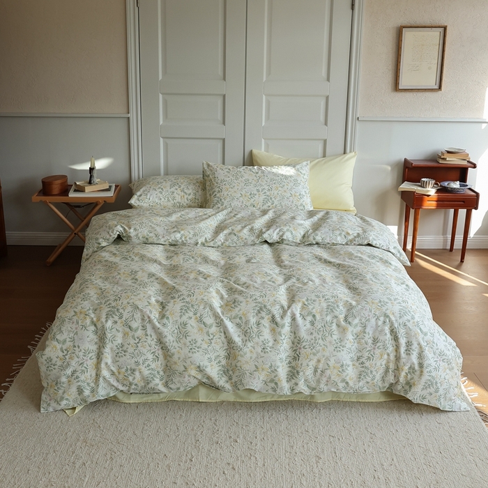 91家纺网 家纺一手货源 找家纺 棉眠 2024新款40支全棉秋季花园系列四件套 冬青