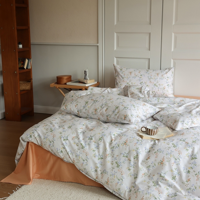 91家纺网 家纺一手货源 找家纺 棉眠 2024新款40支全棉秋季花园系列四件套 橘朵