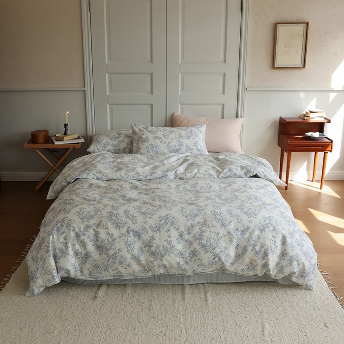 91家纺网 家纺一手货源 找家纺 棉眠 2024新款40支全棉秋季花园系列四件套 昆仑煮雪