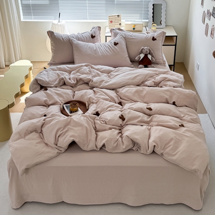 布可家纺 2025新款水洗棉毛巾绣四件套 米奇-卡其