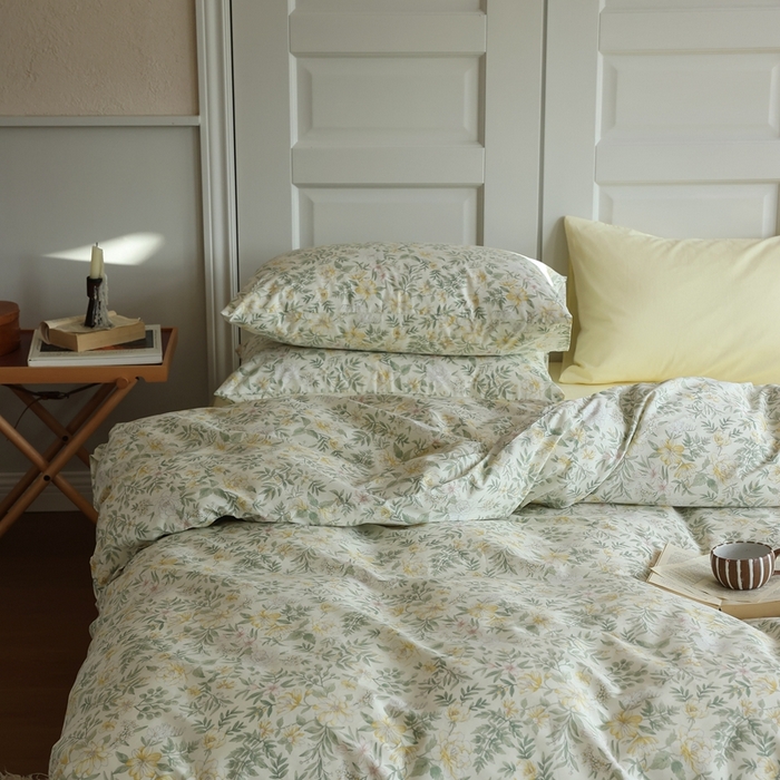 91家纺网 家纺一手货源 找家纺 棉眠 2024新款40支全棉秋季花园系列四件套 冬青