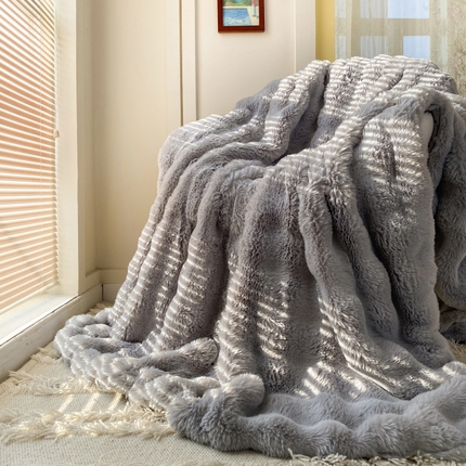 潮邦创意家居 2025新款托卡斯大泡泡皮草级仿兔毛毯 托卡斯大泡泡-灰色