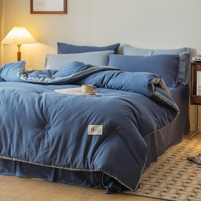 91家纺网 家纺一手货源 找家纺 雯雨家纺 2024新款里外全棉棉花被冬被 深蓝