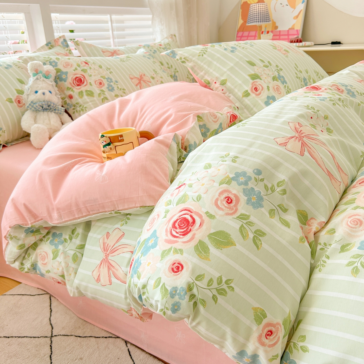 91家纺网 家纺一手货源 找家纺 红馆 2025年全棉12868印花系列四件套 轻婉花语