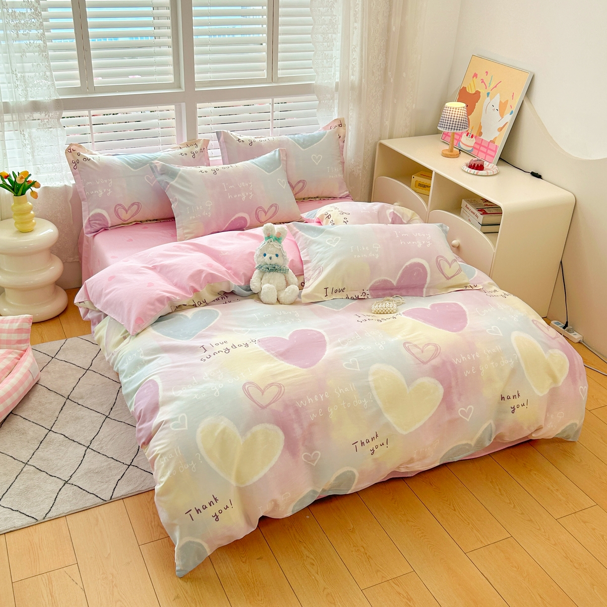 91家纺网 家纺一手货源 找家纺 红馆 2025年全棉12868印花系列四件套 爱心记忆