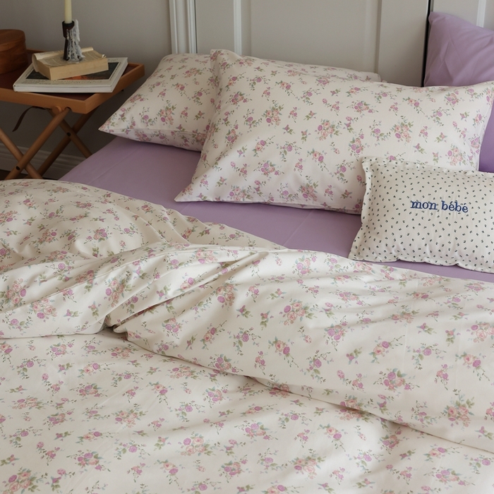 91家纺网 家纺一手货源 找家纺 棉眠 2024新款40支全棉秋季花园系列四件套 粉红雪山