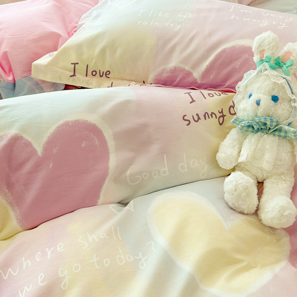 91家纺网 家纺一手货源 找家纺 红馆 2025年全棉12868印花系列四件套 爱心记忆