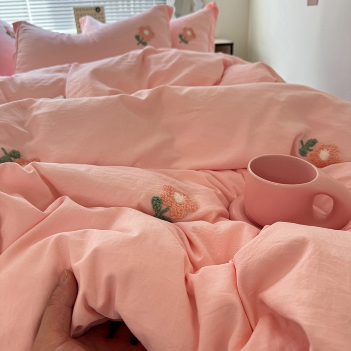 91家纺网 家纺一手货源 找家纺 布可家纺 2025新款水洗棉毛巾绣四件套 花儿朵朵-玉