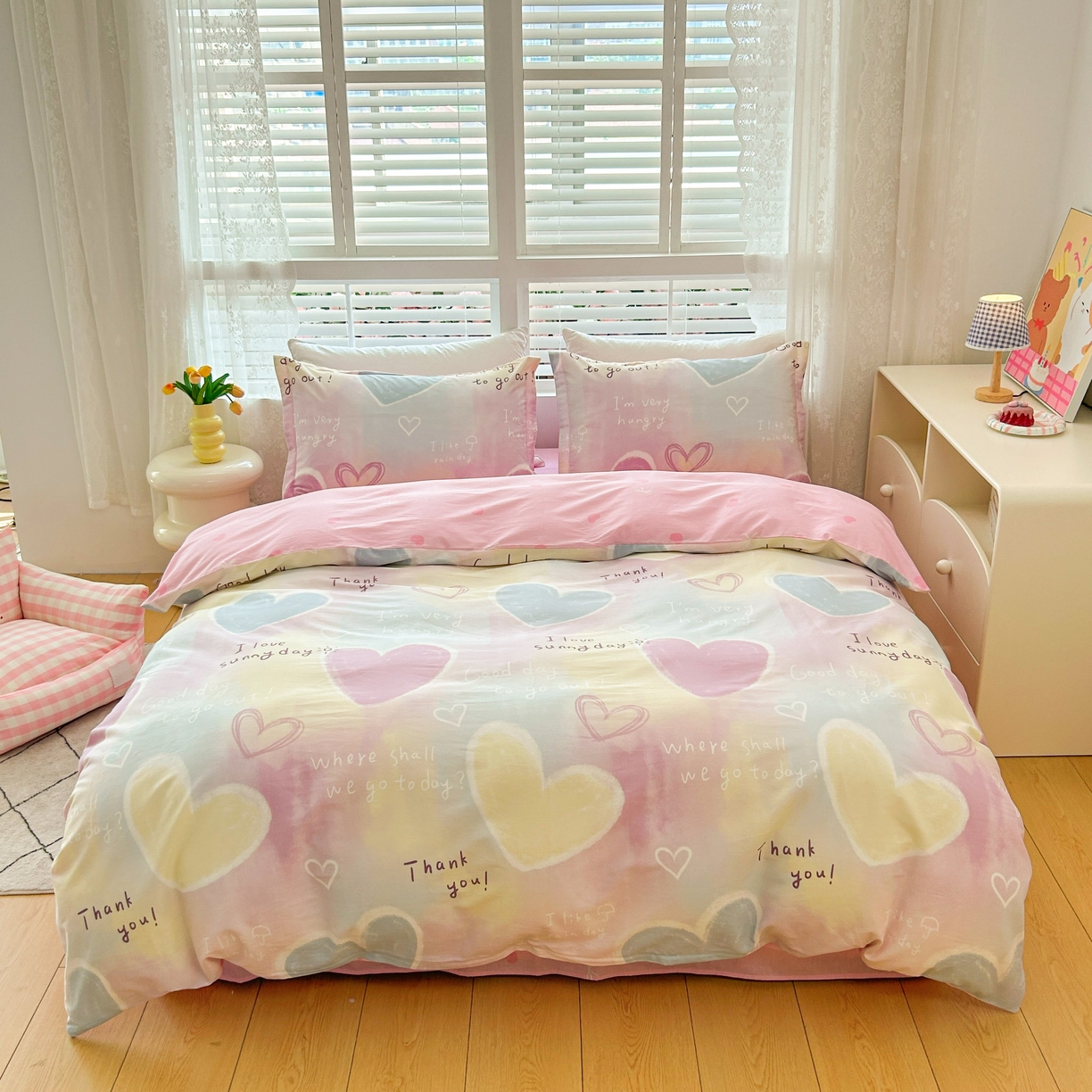 91家纺网 家纺一手货源 找家纺 红馆 2025年全棉12868印花系列四件套 爱心记忆