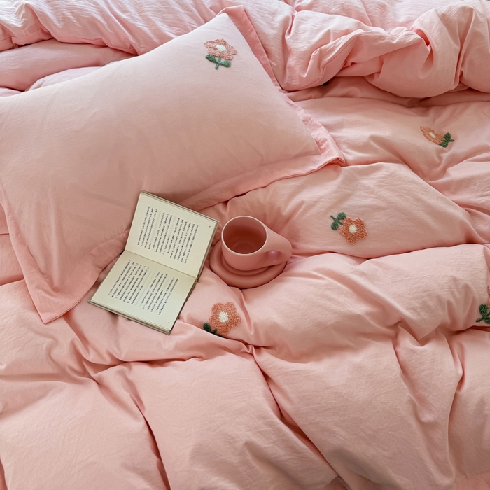 91家纺网 家纺一手货源 找家纺 布可家纺 2025新款水洗棉毛巾绣四件套 花儿朵朵-玉